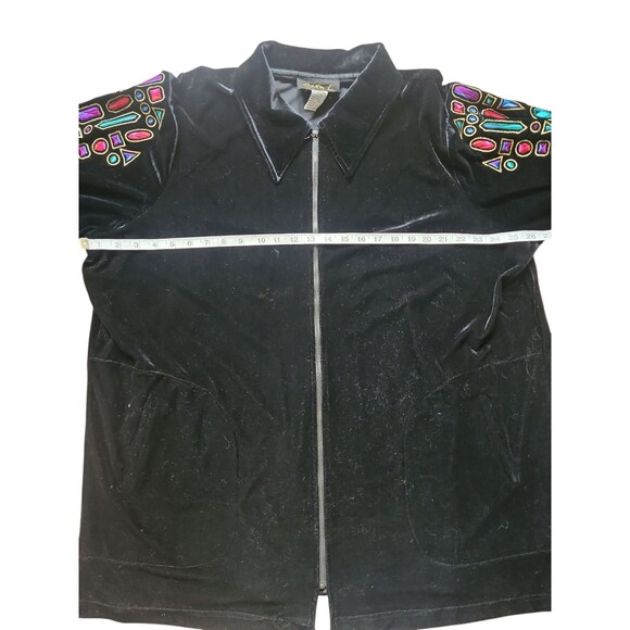 Bob Mackie Wearable Art Velour Jacket Womens 2X Black Embroidered Jewels Casual - Picture 7 of 9